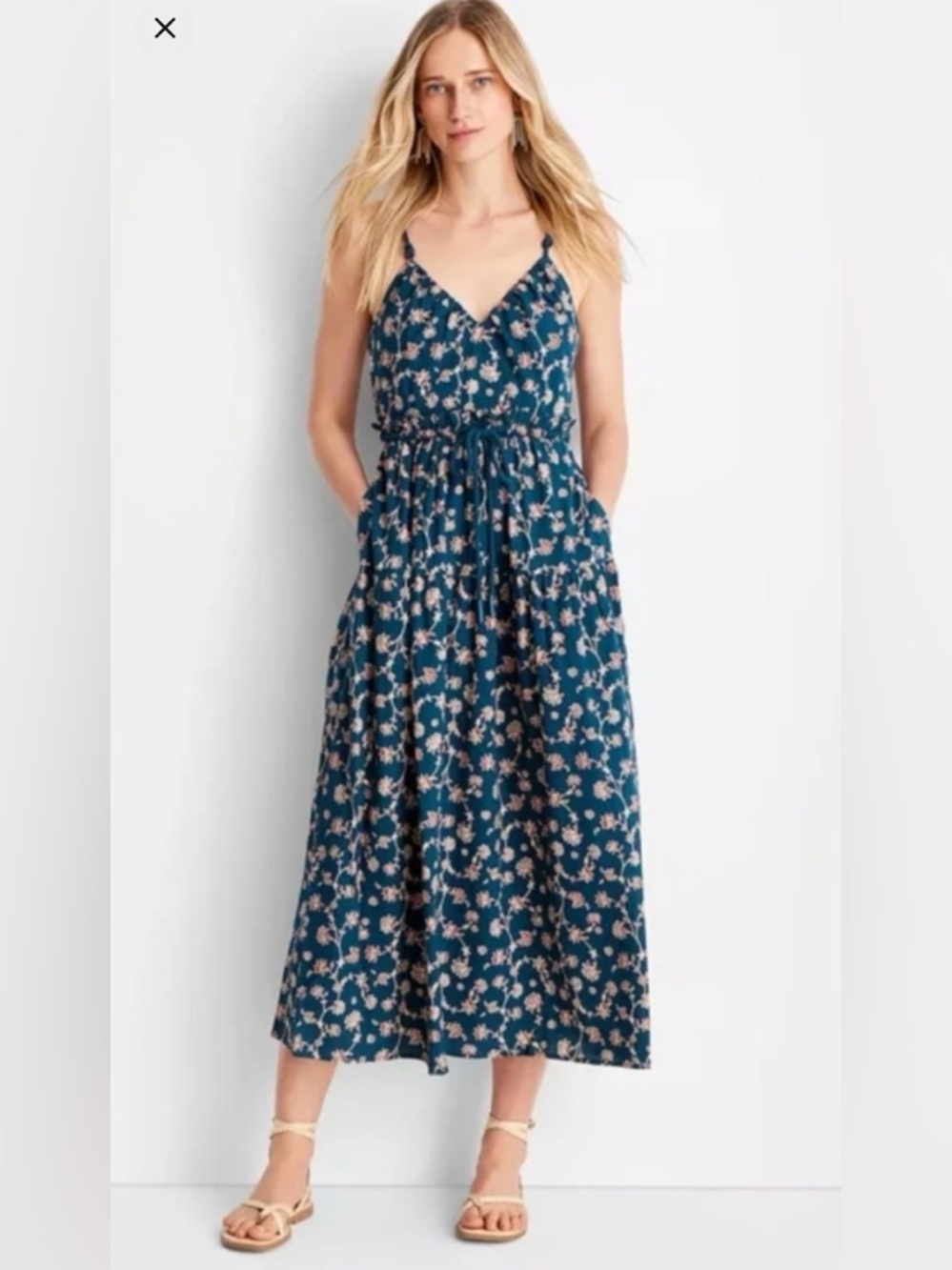 Floral Maxi Dress with Adjustable Straps and drawstring waist - Picture 2 of 9